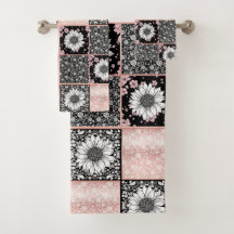 Patchwork-Muster für rosa und schwarze Blume