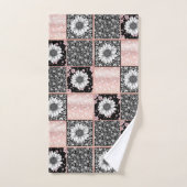 Patchwork-Muster für rosa und schwarze Blume Badhandtuch Set (Handtuch)