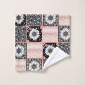 Patchwork-Muster für rosa und schwarze Blume Badhandtuch Set (Waschlappen)