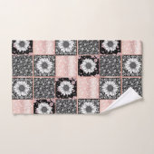 Patchwork-Muster für rosa und schwarze Blume Badhandtuch Set (Handtuch)