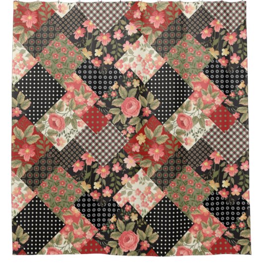 Patchwork Muster Geometrische Blume Polka Dots Duschvorhang (Vorderseite)