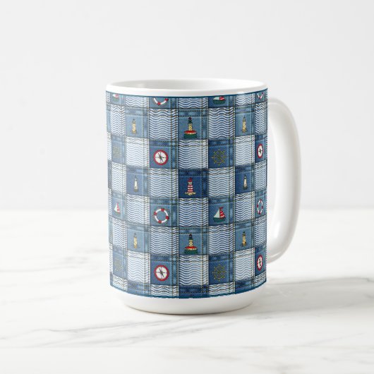 Patchwork Muster mit Meeresthema Lifebuoy Ancho Kaffeetasse (VorderseiteRechts)