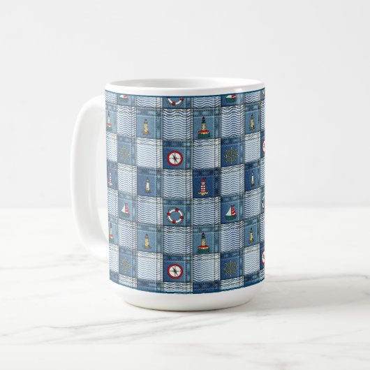 Patchwork Muster mit Meeresthema Lifebuoy Ancho Kaffeetasse (Vorderseite Links)