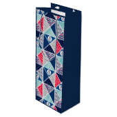 Patchwork-Muster mit Polka-Dot für ein nautisches Geschenktüte Für Weinflaschen (Vorderseite Schrägansicht)