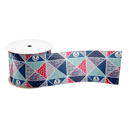 Patchwork-Muster mit Polka-Dot für ein nautisches Satinband (Spule)