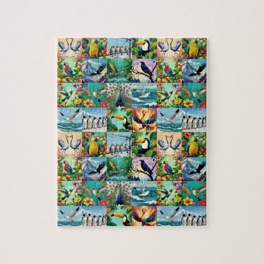 Patchwork-Muster mit Vögeln Puzzle (Vertikal)