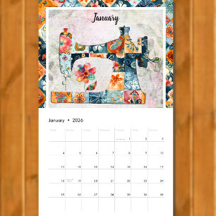 Patchwork-Muster-Nähmaschinen-Wandkalender Kalender