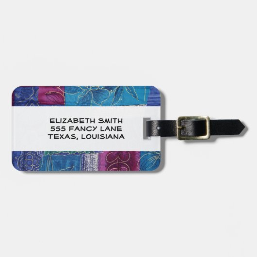 Patchwork-Muster, Patchwork-Hintergrund, Blau Gepäckanhänger (Vorderseite horizontal)