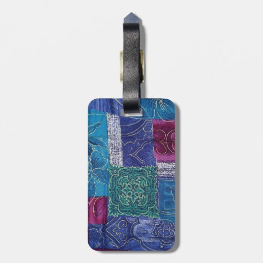 Patchwork-Muster, Patchwork-Hintergrund, Blau Gepäckanhänger (Rückseite vertikal)