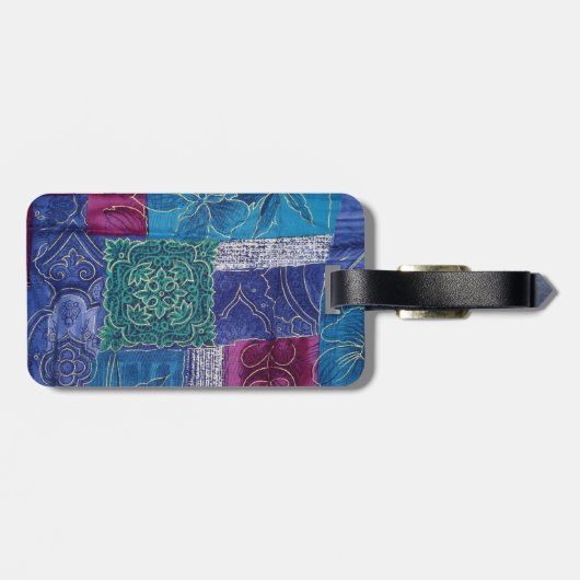 Patchwork-Muster, Patchwork-Hintergrund, Blau Gepäckanhänger (Rückseite horizontal)