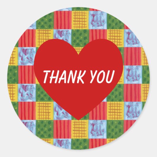 Patchwork Mustergemälde & Rotes Herz Runder Aufkleber (Vorderseite)