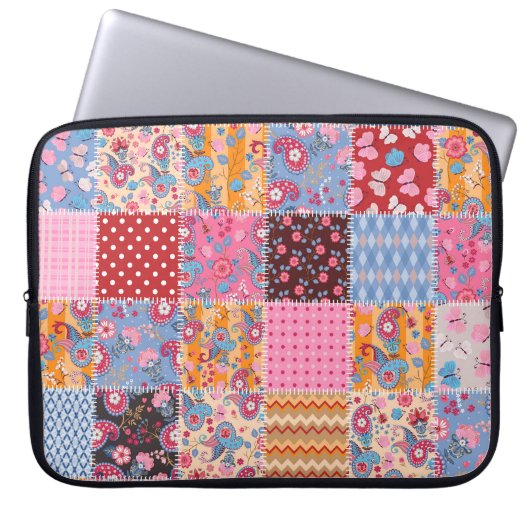 Patchwork nahtlos, niedliches Stoffmuster. Laptopschutzhülle (Vorderseite)