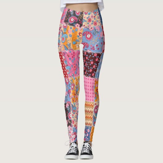 Patchwork nahtlos, niedliches Stoffmuster. Leggings (Vorderseite)