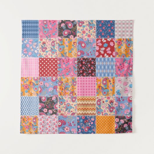 Patchwork nahtlos, niedliches Stoffmuster. Wandteppich (Vorderseite)