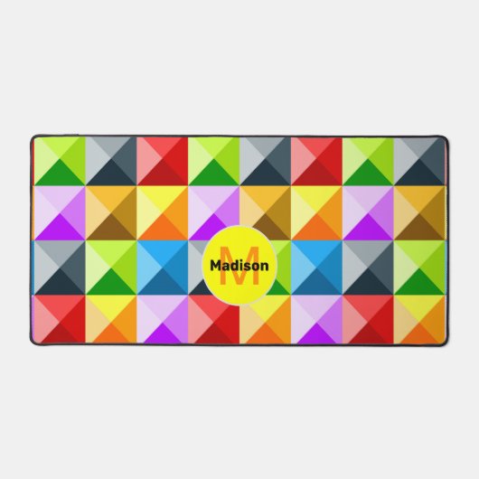 Patchwork-Neon farbiges geometrisches Muster Monog Schreibtischunterlage (Vorderseite)