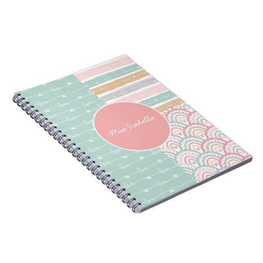 Patchwork Niedlich Hearts Rainbow Pastel Notebook Notizblock (Rechte Seite)