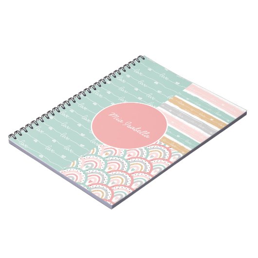 Patchwork Niedlich Hearts Rainbow Pastel Notebook Notizblock (Linke Seite)