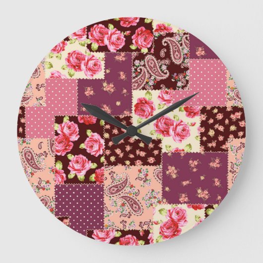 Patchwork Niedlich Nahtloses Muster Große Wanduhr (Vorderseite)