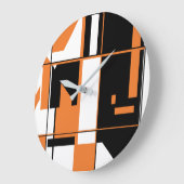 Patchwork Orange Schwarz-weiß Geometrie Abstrakt Große Wanduhr (Winkel)