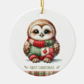 Patchwork Owl First Christmas Keepsake Photo Keramik Ornament (Vorne)