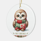 Patchwork Owl First Christmas Keepsake Photo Keramik Ornament (Links)