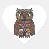 Patchwork Owl Herz-Aufkleber (Vorderseite)