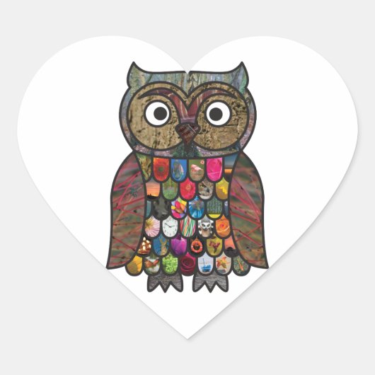 Patchwork Owl Herz-Aufkleber (Vorderseite)