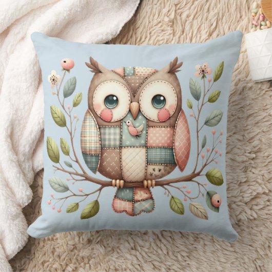Patchwork Owl in Whimsical Woodland Kissen (Decke)
