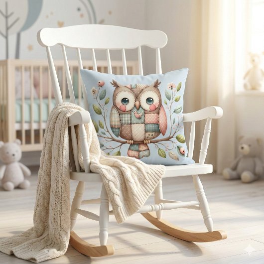 Patchwork Owl in Whimsical Woodland Kissen