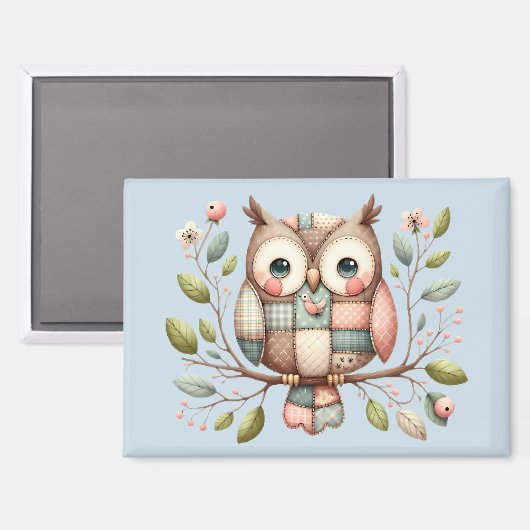 Patchwork Owl in Whimsical Woodland Magnet (Vorderseite/Rückseite)