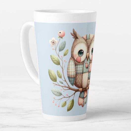 Patchwork Owl in Whimsical Woodland Milchtasse (Linke Ecke)