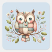 Patchwork Owl in Whimsical Woodland Quadratischer Aufkleber (Vorderseite)