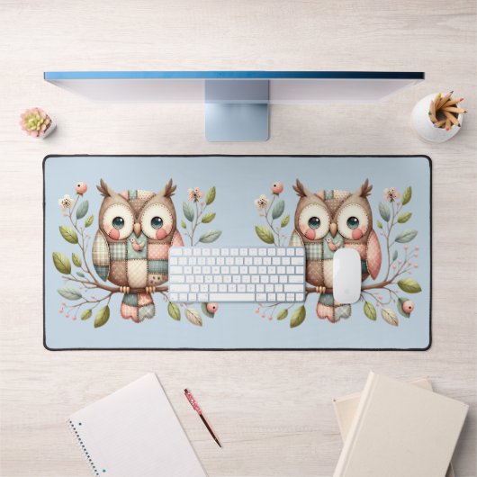 Patchwork Owl in Whimsical Woodland Schreibtischunterlage (Büro 1)