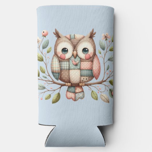 Patchwork Owl in Whimsical Woodland Selters Dosenkühler (Rückseite)