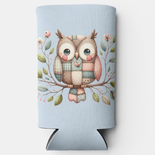 Patchwork Owl in Whimsical Woodland Selters Dosenkühler (Vorderseite)