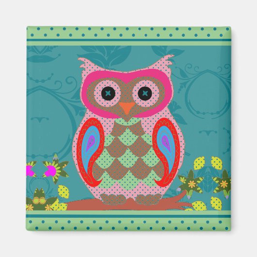 Patchwork Owl Magnet (Vorne)