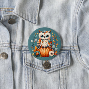Patchwork Owl on Pumpkin - Cottcore Fall Button
