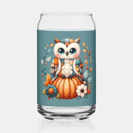 Patchwork Owl on Pumpkin - Cottcore Fall Dosenglas (Rückseite)