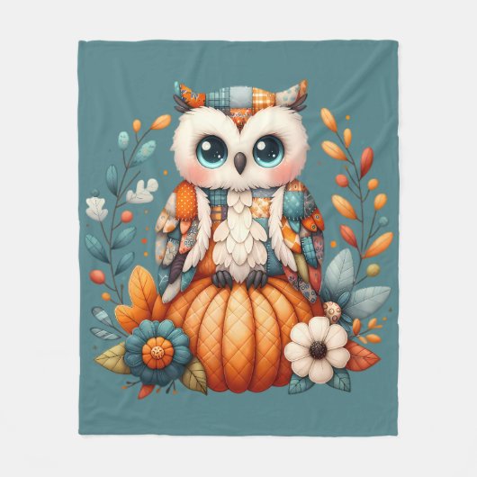 Patchwork Owl on Pumpkin - Cottcore Fall Fleecedecke (Vorderseite)
