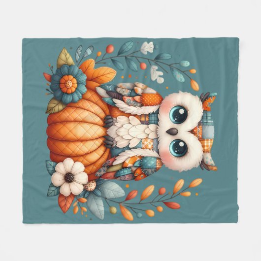 Patchwork Owl on Pumpkin - Cottcore Fall Fleecedecke (Vorderseite (Horizontal))
