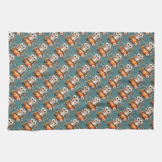 Patchwork Owl on Pumpkin - Cottcore Fall Geschirrtuch (Horizontal)