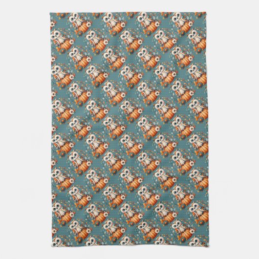 Patchwork Owl on Pumpkin - Cottcore Fall Geschirrtuch (Vertikal)