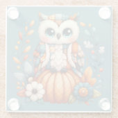 Patchwork Owl on Pumpkin - Cottcore Fall Glasuntersetzer (Rückseite)