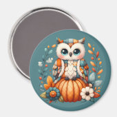 Patchwork Owl on Pumpkin - Cottcore Fall Magnet (Vorderseite/Rückseite)