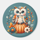Patchwork Owl on Pumpkin - Cottcore Fall Magnet (Vorne)