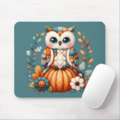 Patchwork Owl on Pumpkin - Cottcore Fall Mousepad (Mit Mouse)