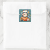 Patchwork Owl on Pumpkin - Cottcore Fall Quadratischer Aufkleber (Tasche)