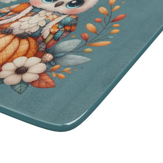 Patchwork Owl on Pumpkin - Cottcore Fall Schneidebrett (Ecke)