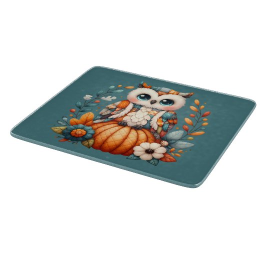 Patchwork Owl on Pumpkin - Cottcore Fall Schneidebrett (Ecke)