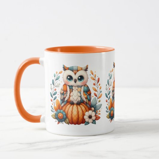 Patchwork Owl on Pumpkin - Cottcore Fall Tasse (Links)